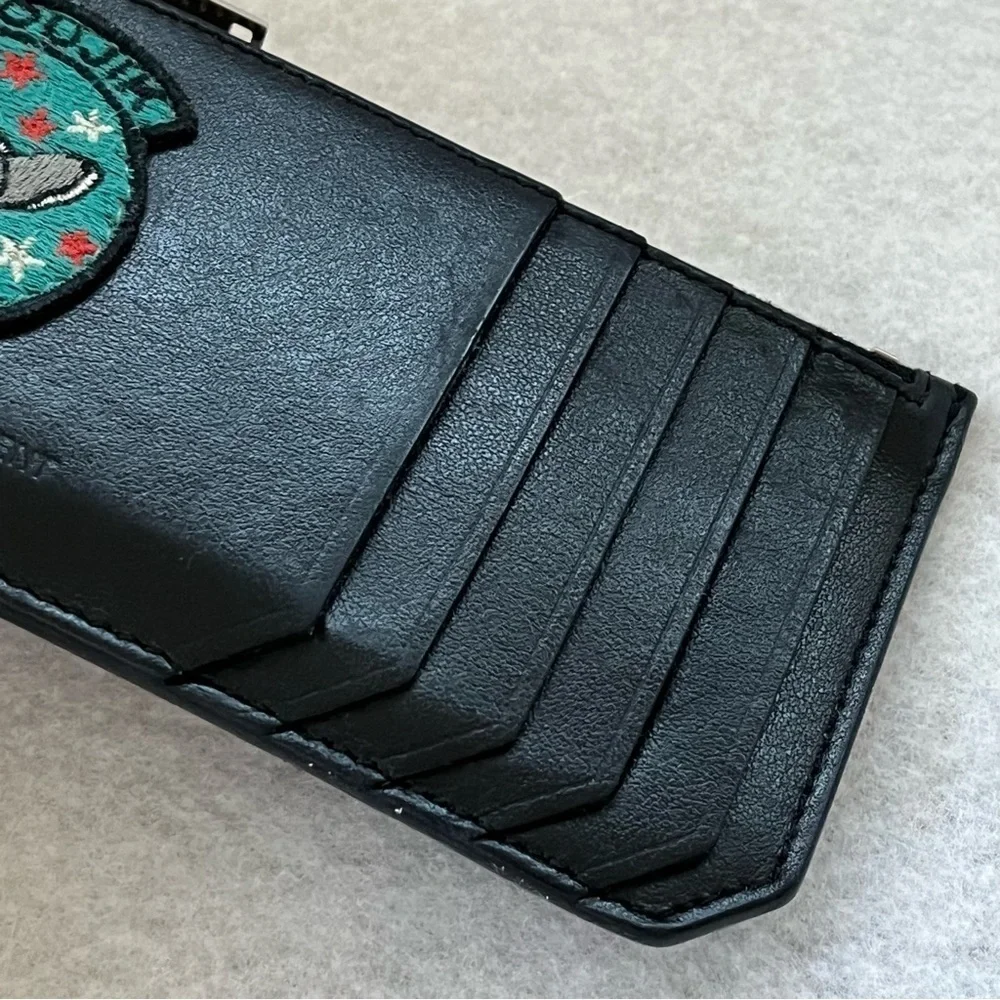 SAINT LAURENT Moujik French Bulldog Fragment Card Holder Black Leather